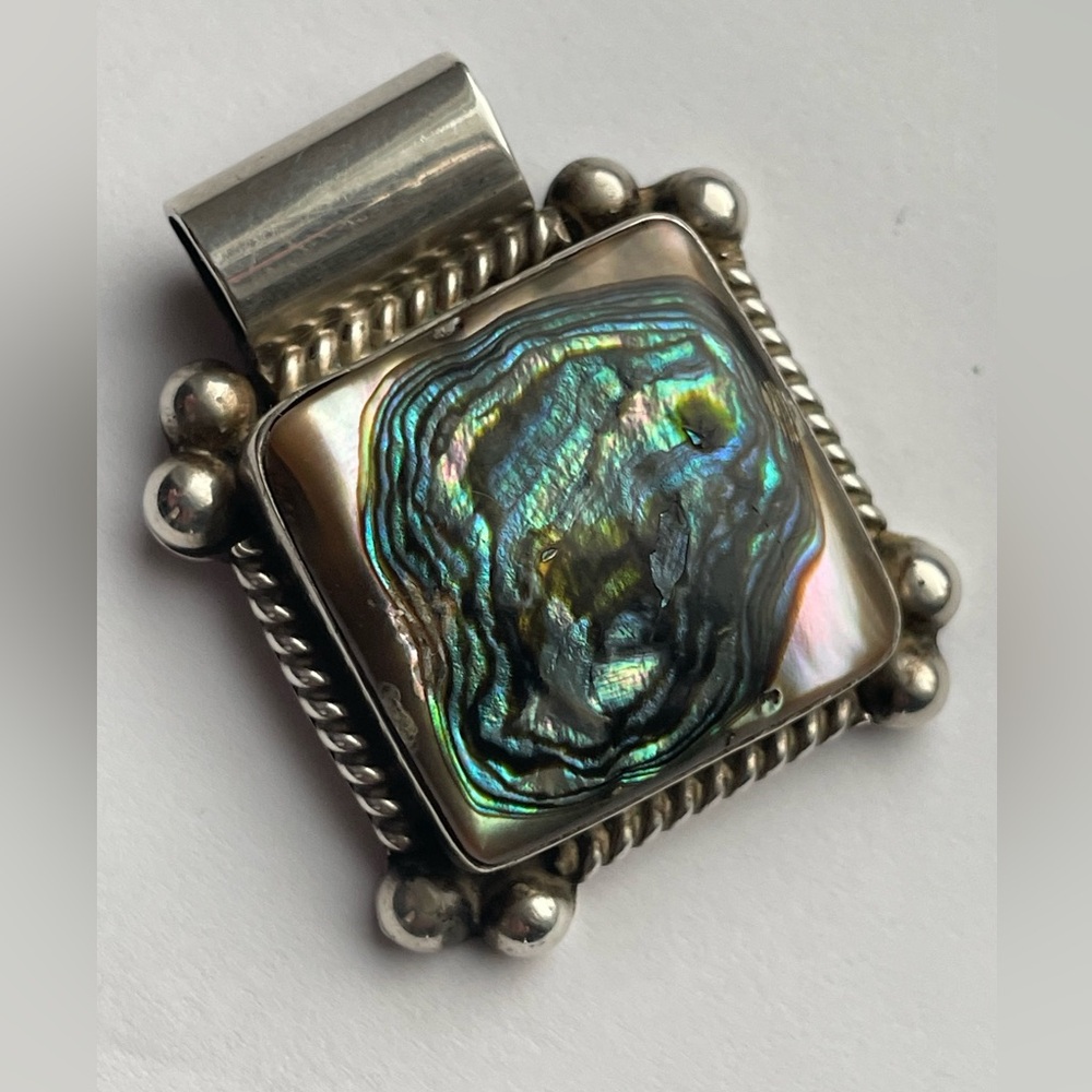 Vintage Sterling Silver Abalone Pendant